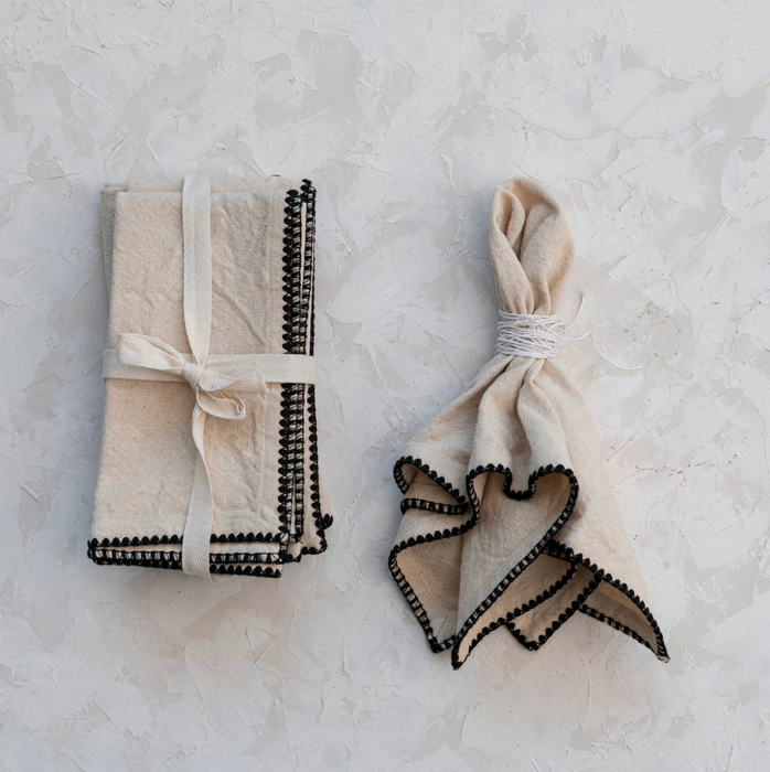 Linen Napkins with Black Stitching | Set of 4