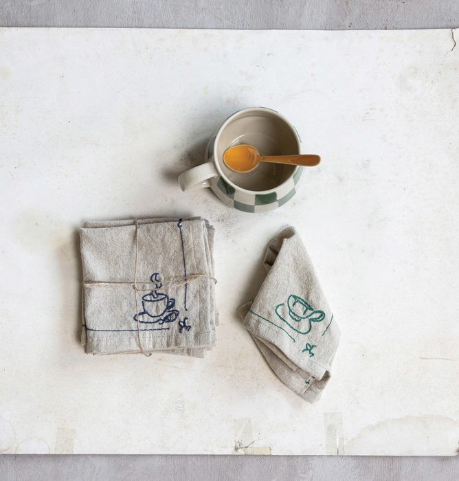 Coffee Cup Linen Cocktail Napkins | Set of 4