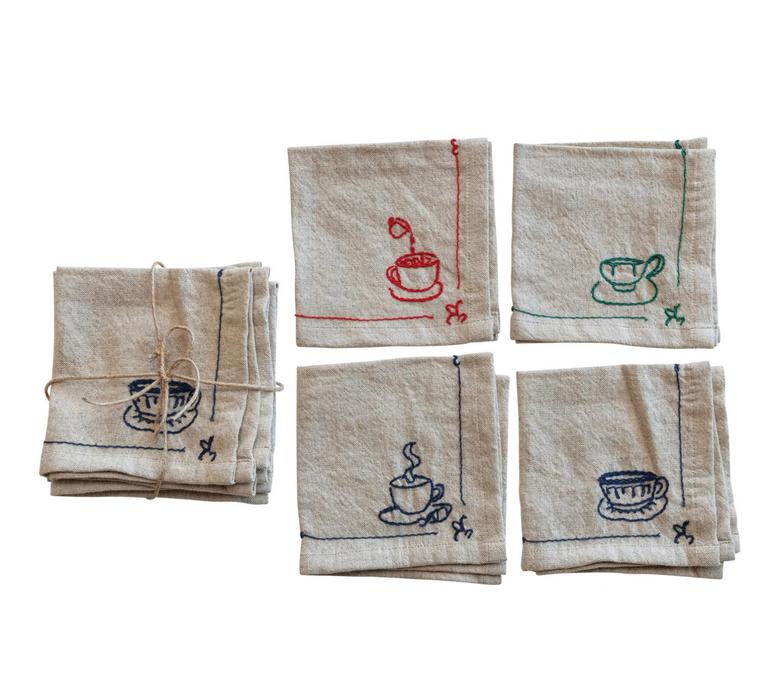 Coffee Cup Linen Cocktail Napkins | Set of 4
